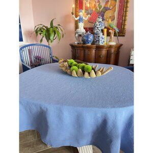 Blue Oval Tablecloth Ocean Starfish 55"W x 75"L Jacquard Seashells Fish Nautical